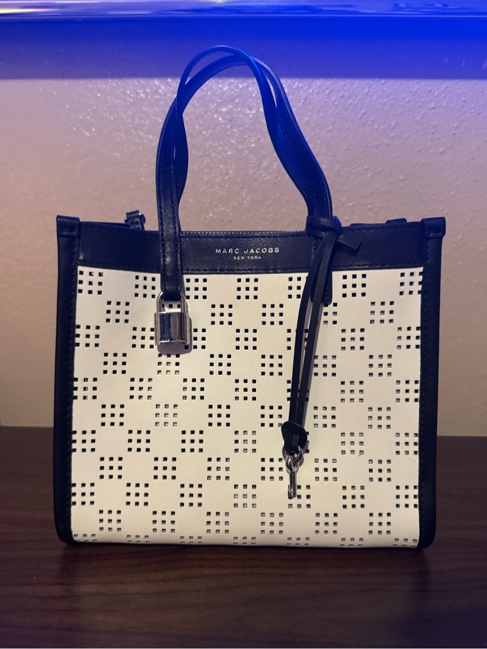 Marc Jacobs White and Black Perforated Small Leather Tote